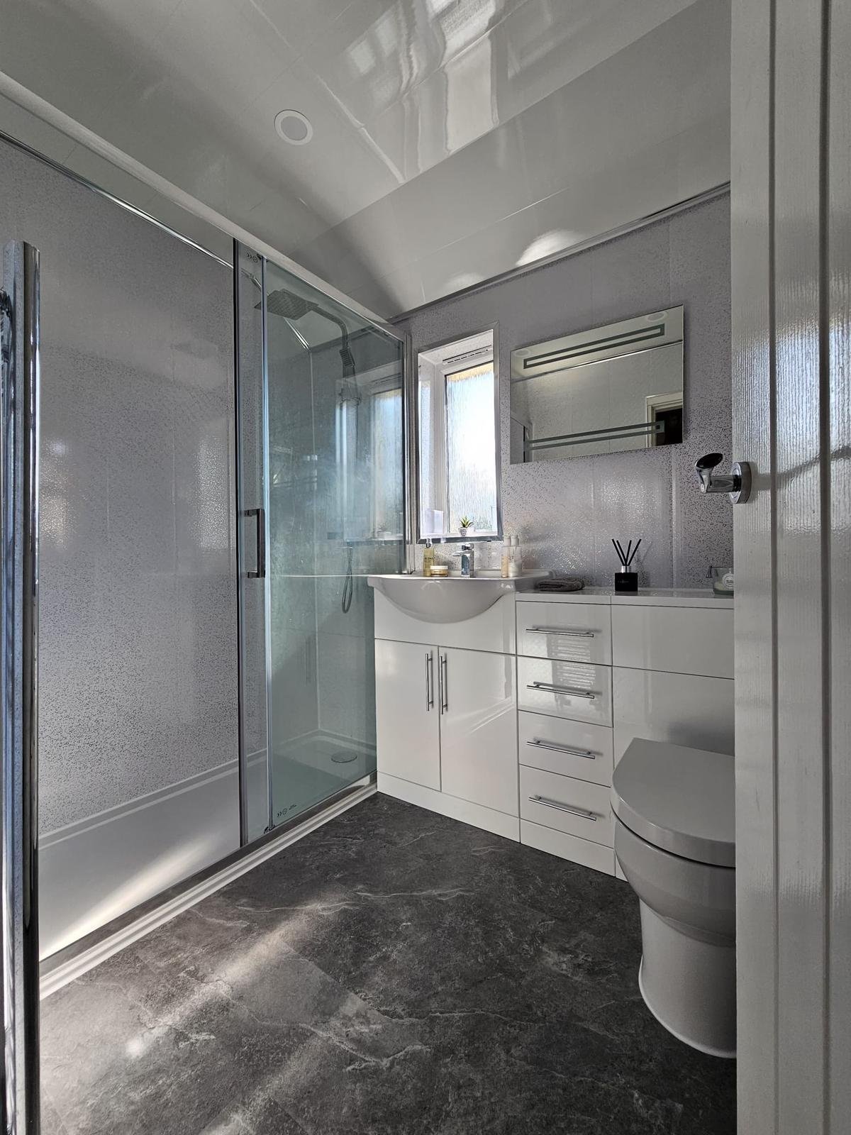 Black Package with walk-in shower